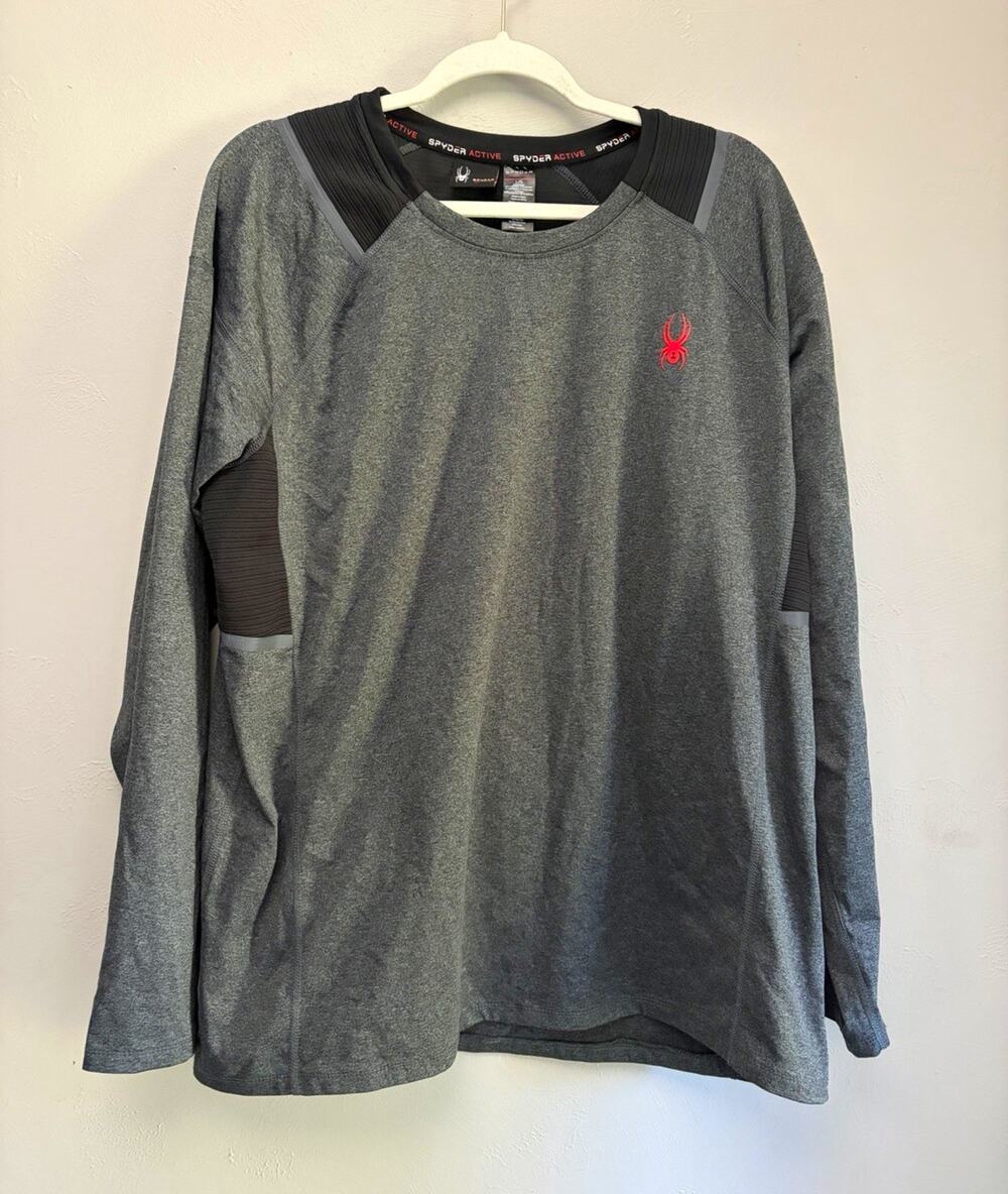 Spyder Men's Long Sleeve Crew Neck Breathable Logo Tee Gray/Black L (0287)